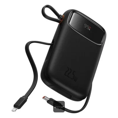 Baseus Qpow2 20000Mah Digital Display Fast Charge Power Bank 22.5W With Built-In Dual-Cable Lightning And Type-C - Black